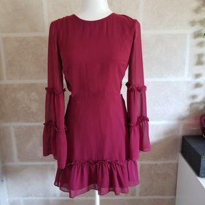 Ali & Jay Burgundy Cutout Mini Dress Size Small Bell Sleeves